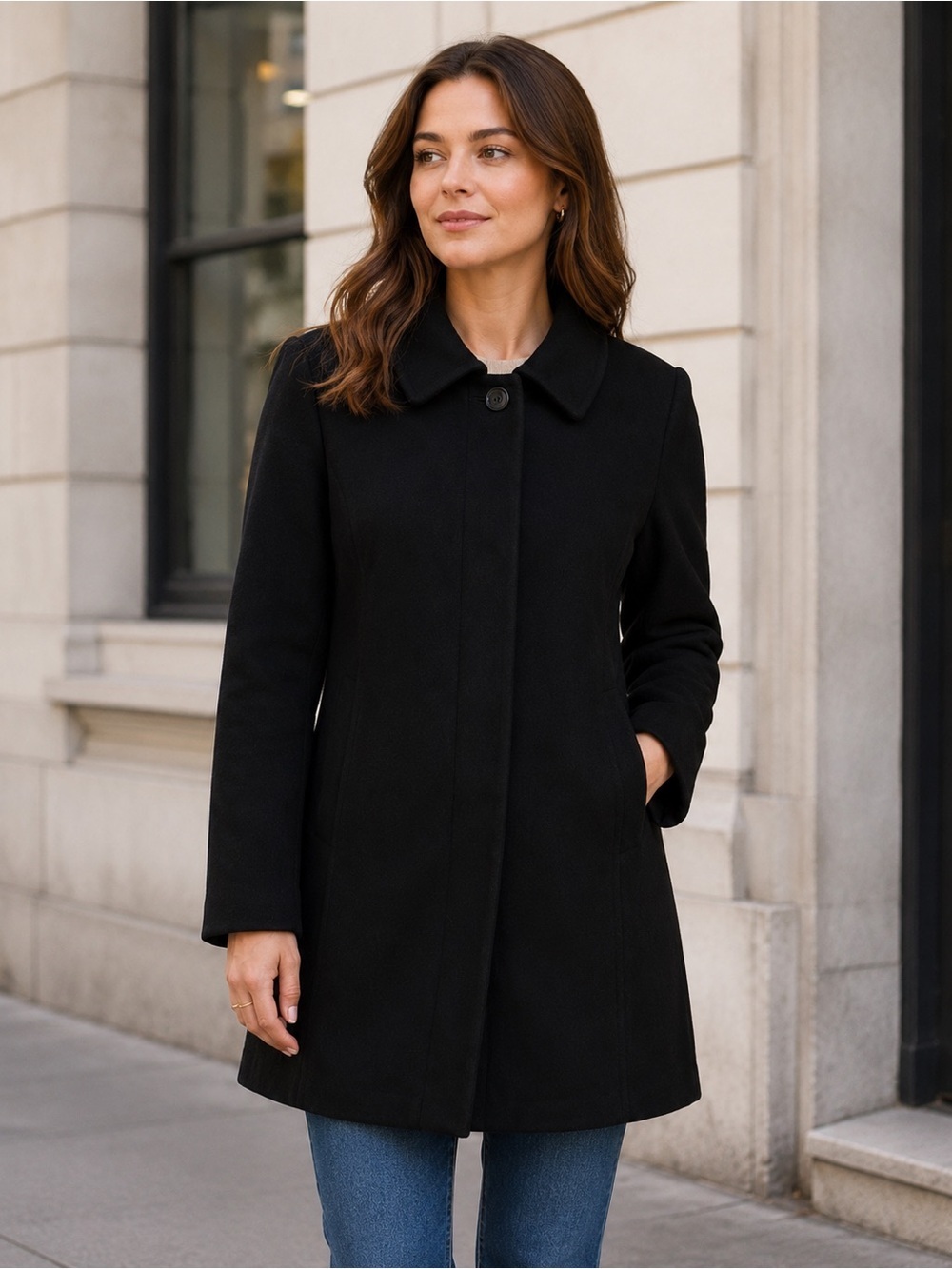 Fairweather Vintage Elegant Black Women's Wool Blend Pea Coat Size 4P Cozy